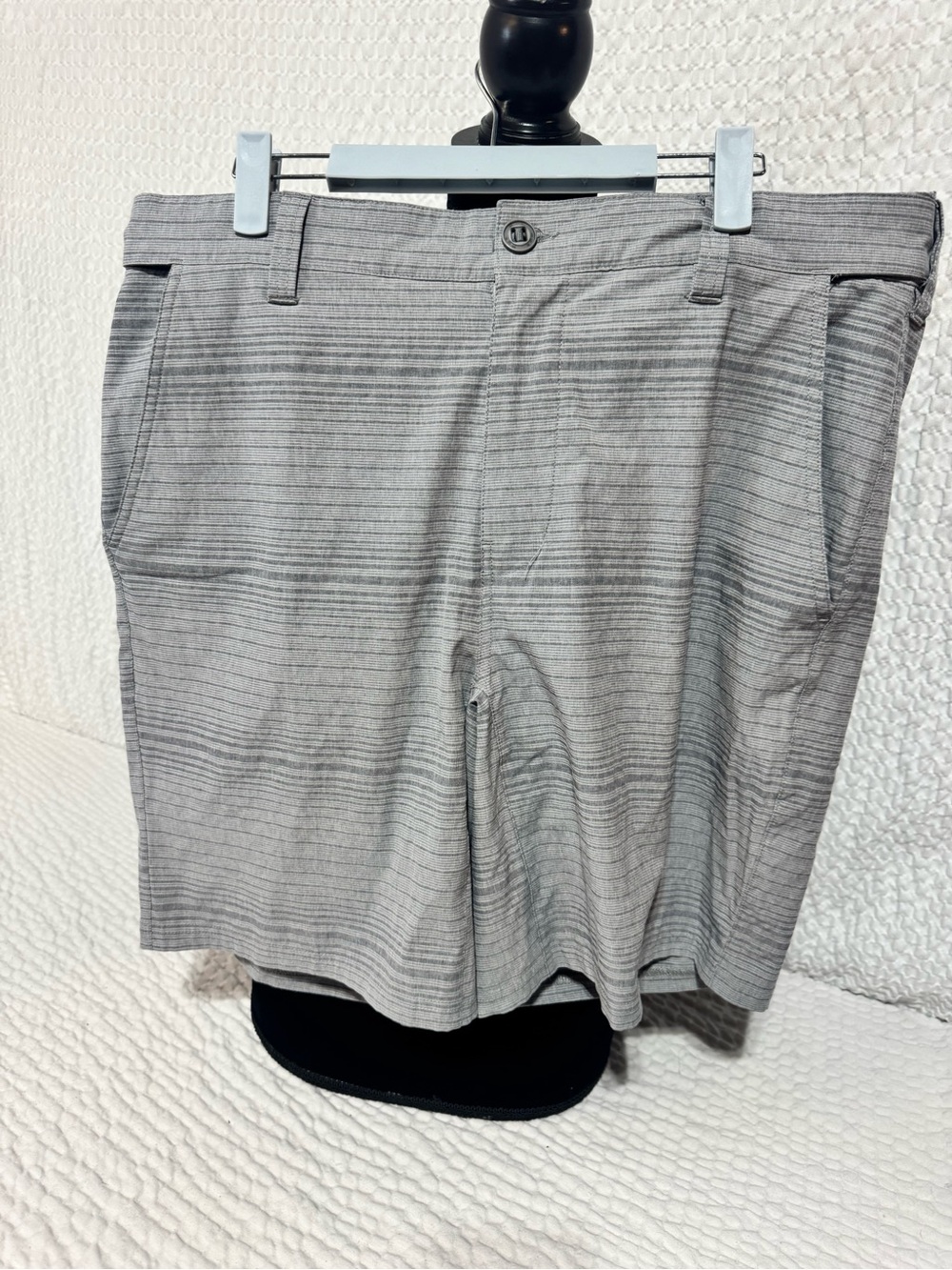Huk Men's Light Gray Pinstripe Flat Front Shorts